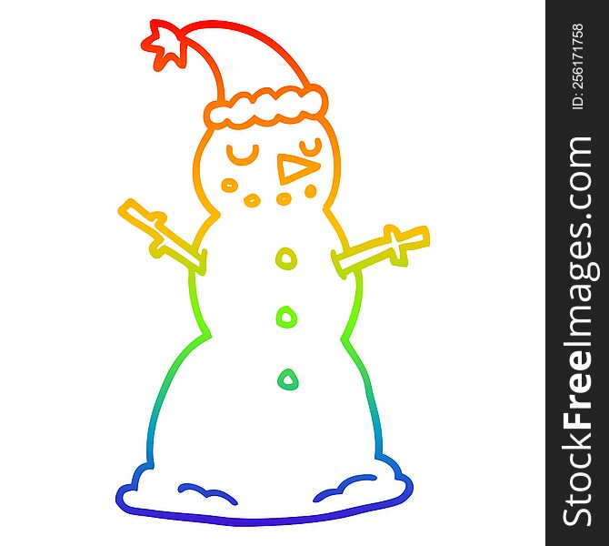 rainbow gradient line drawing of a cartoon christmas snowman