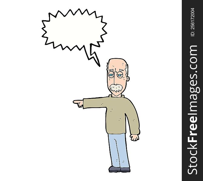 Cartoon Old Man Gesturing Get Out! With Speech Bubble