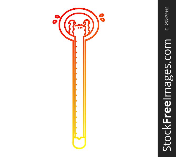 Warm Gradient Line Drawing Cartoon Thermometer Crying