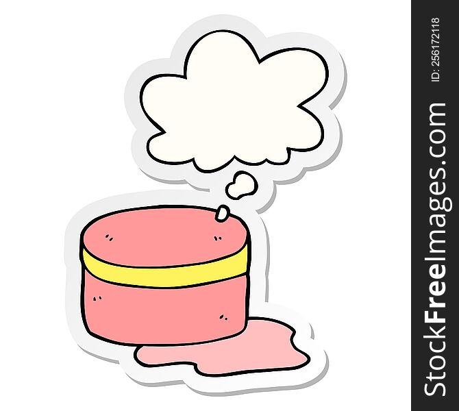 cartoon beauty lotion tub with thought bubble as a printed sticker