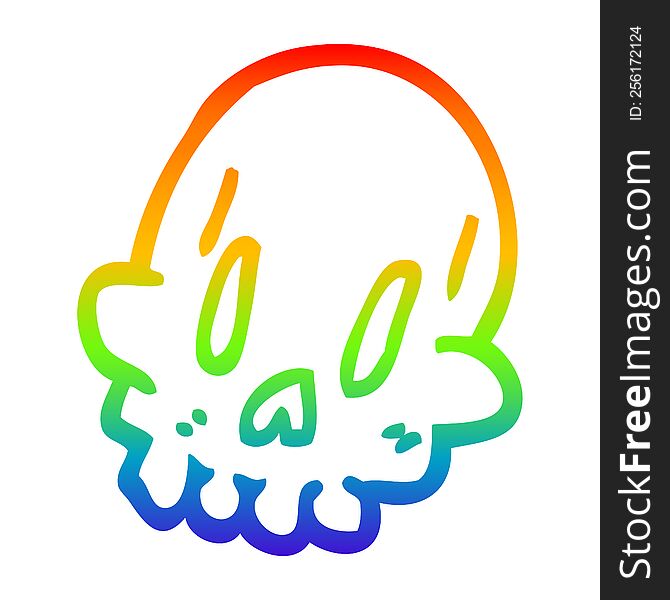 rainbow gradient line drawing of a cartoon spooky weird skull