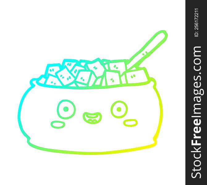 cold gradient line drawing of a cute cartoon bowl of sugar
