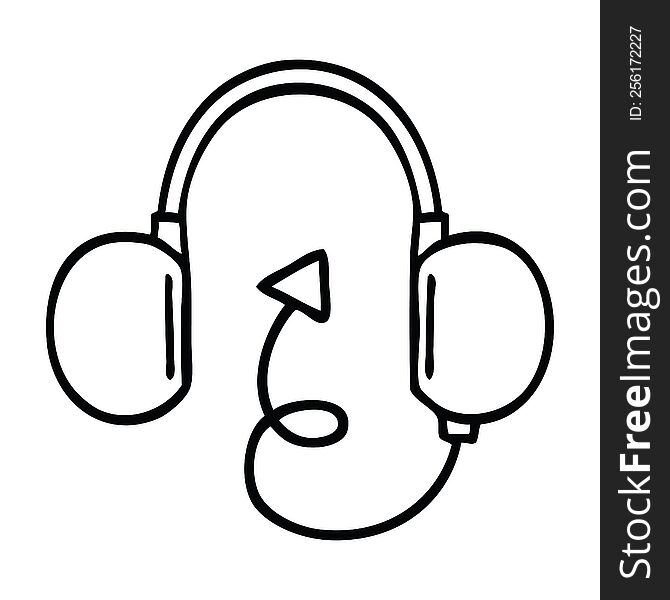 line drawing cartoon of a retro headphones