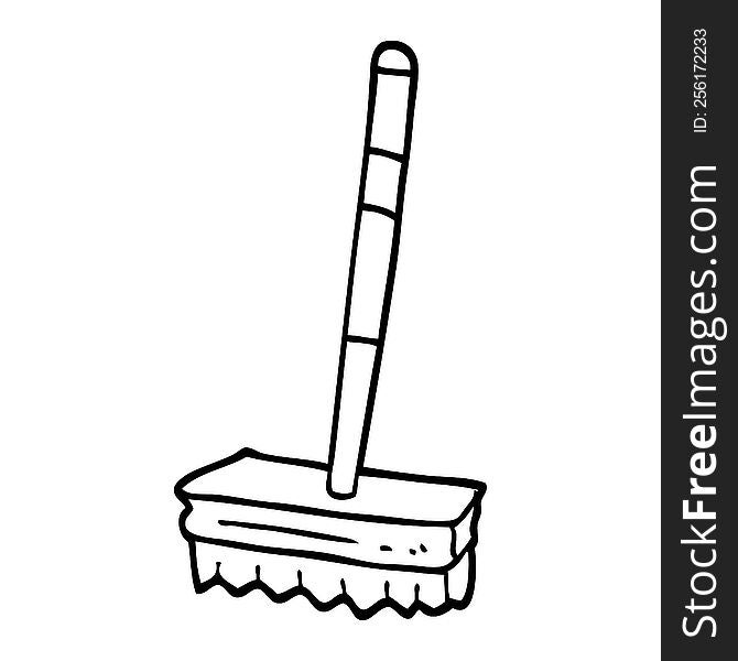 black and white cartoon sweeping brush
