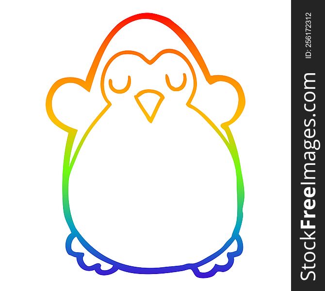 Rainbow Gradient Line Drawing Cartoon Penguin