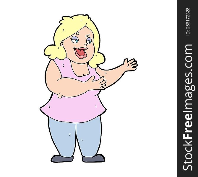 cartoon happy fat woman