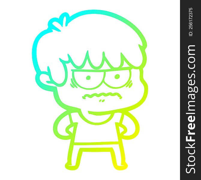 Cold Gradient Line Drawing Annoyed Cartoon Boy