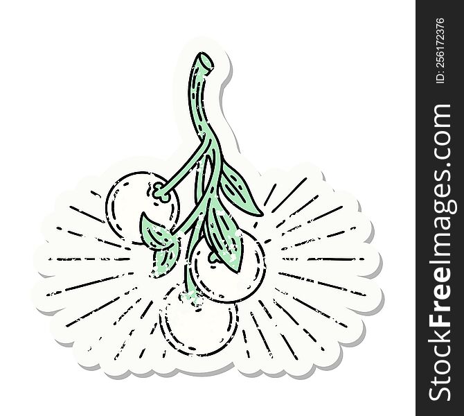 worn old sticker of a tattoo style mistletoe berries. worn old sticker of a tattoo style mistletoe berries