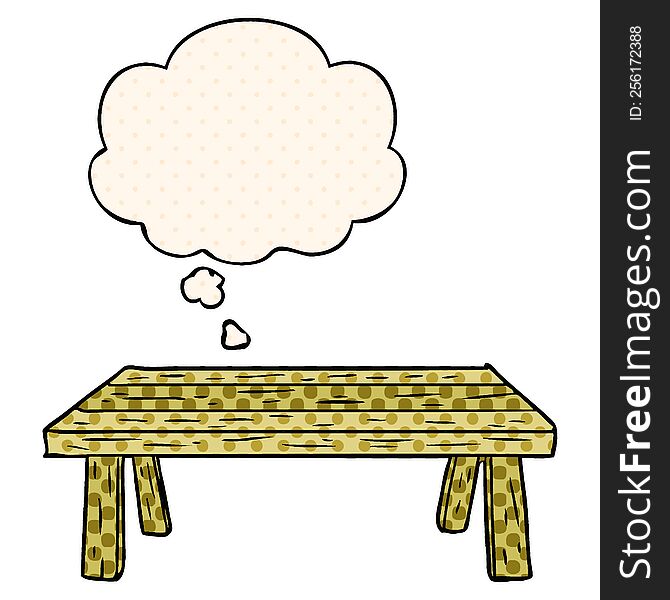 Cartoon Table And Thought Bubble In Comic Book Style
