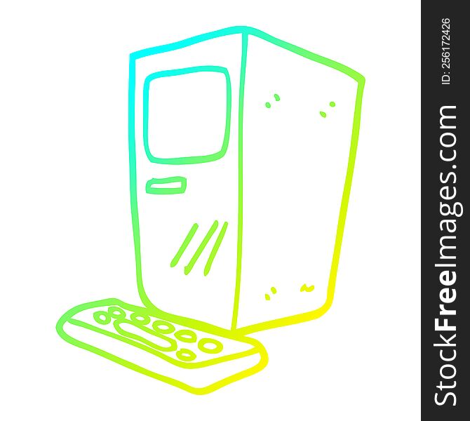 cold gradient line drawing cartoon computer and keyboard