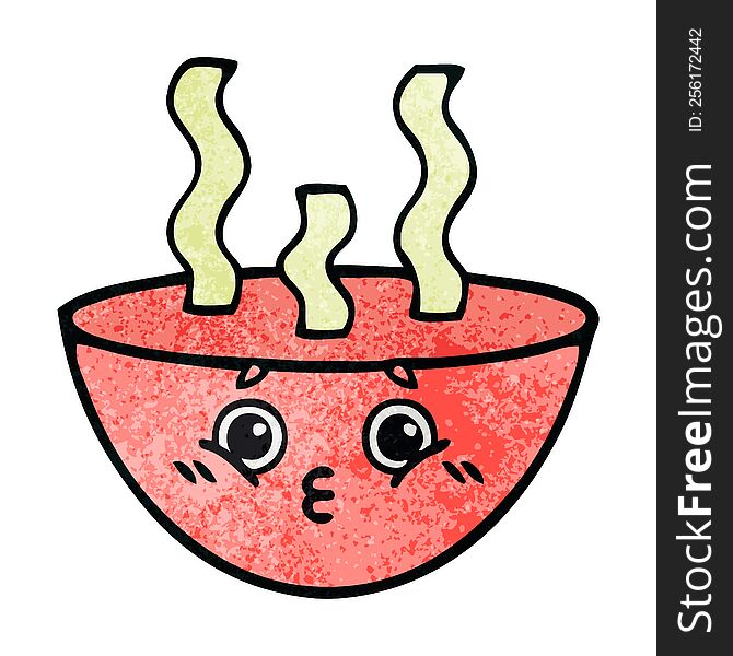 Retro Grunge Texture Cartoon Bowl Of Hot Soup