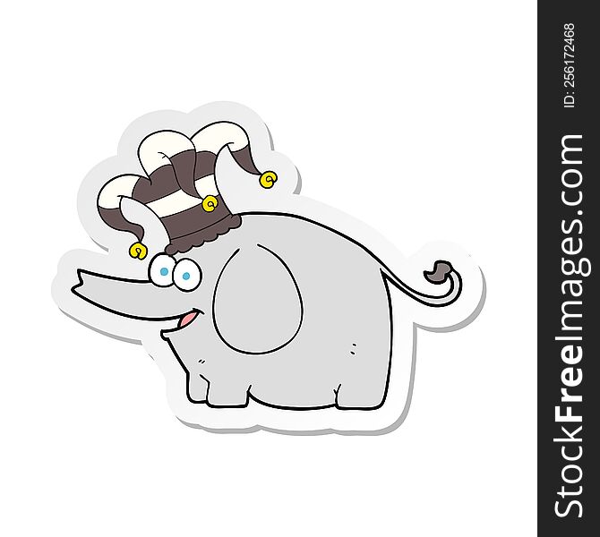 sticker of a cartoon elephant wearing circus hat