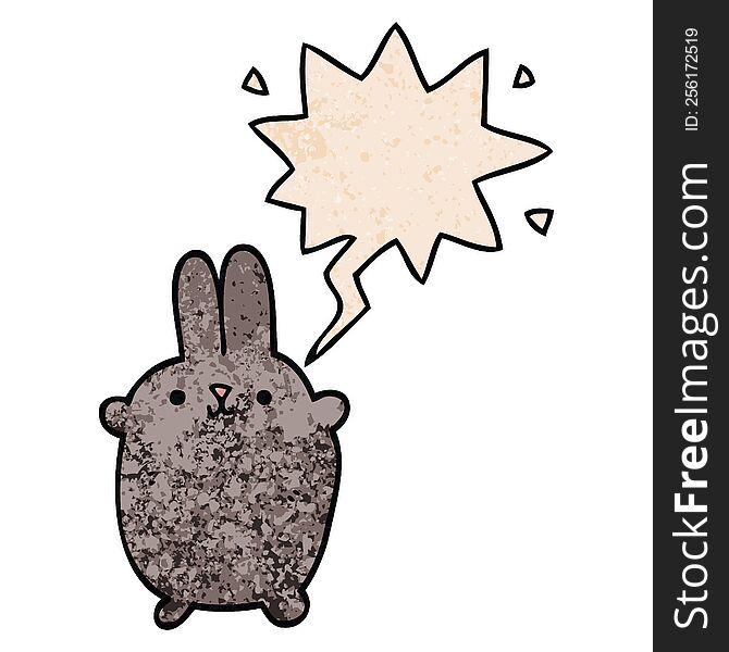 Cartoon Rabbit And Speech Bubble In Retro Texture Style