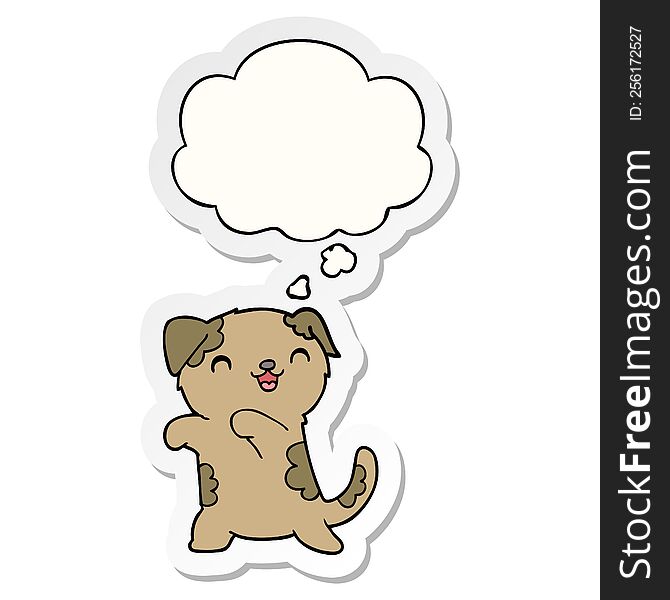 cute cartoon puppy with thought bubble as a printed sticker