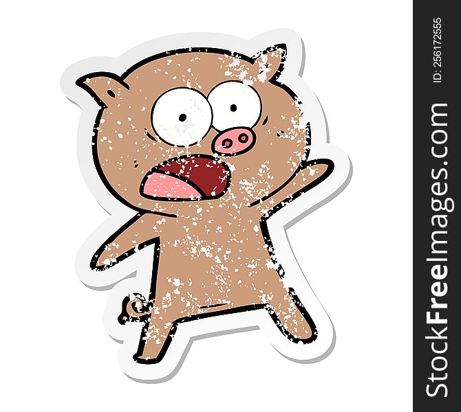 Distressed Sticker Of A Cartoon Pig Shouting