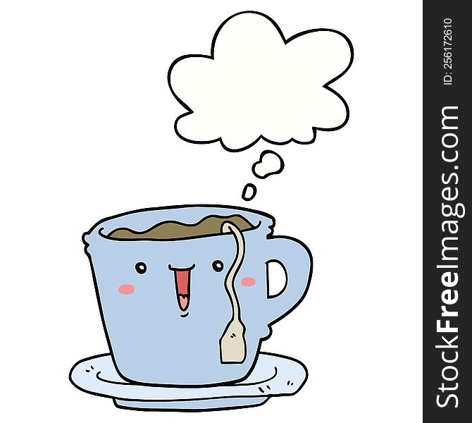 cute cartoon cup and saucer with thought bubble