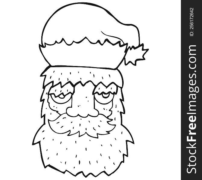 Black And White Cartoon Tired Santa Claus Face