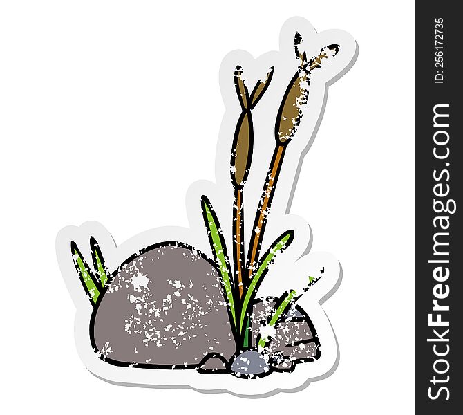hand drawn distressed sticker cartoon doodle of stone and pebbles