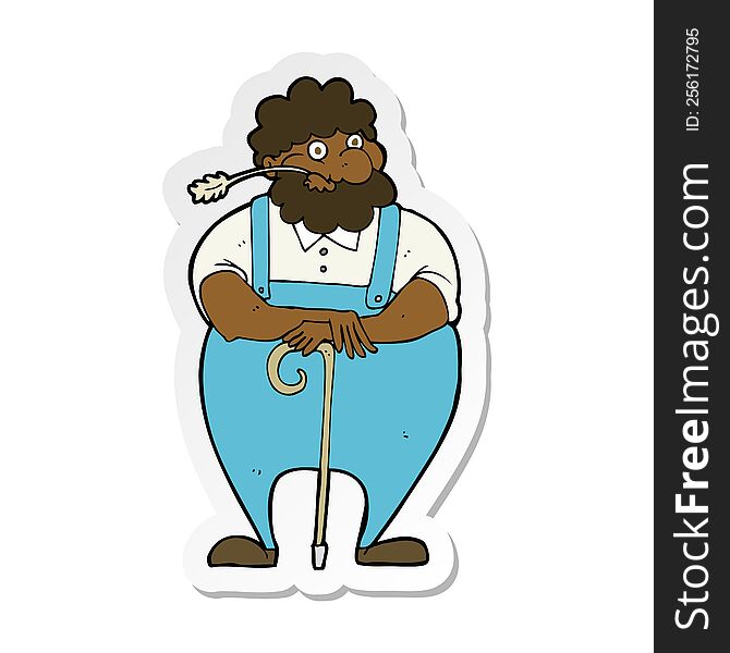 sticker of a cartoon farmer leaning on walking stick