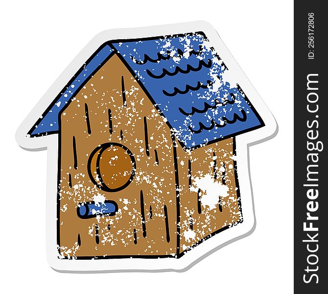 Distressed Sticker Cartoon Doodle Of A Wooden Bird House