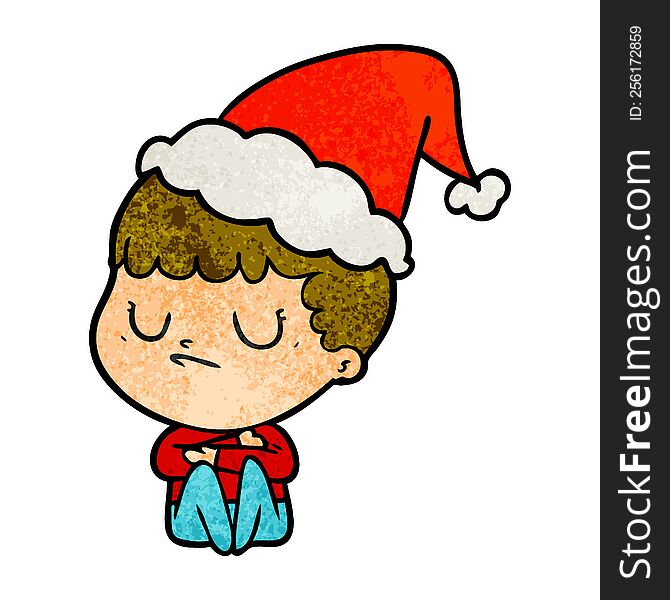 Textured Cartoon Of A Grumpy Boy Wearing Santa Hat
