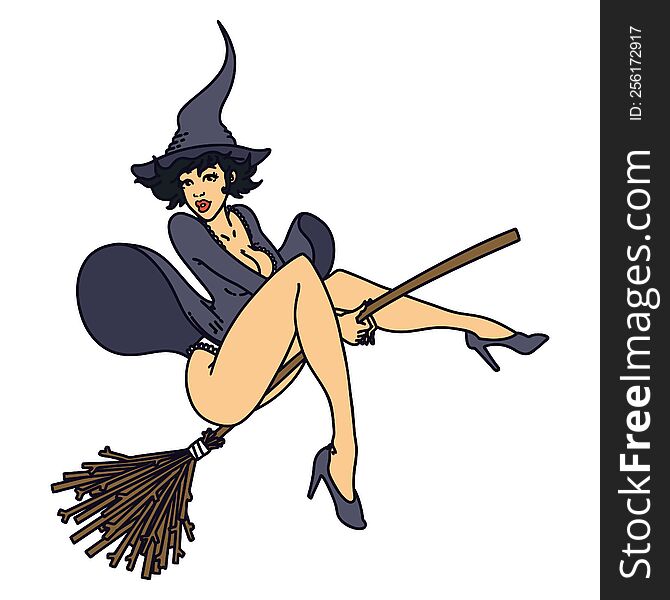 traditional tattoo of a pinup witch