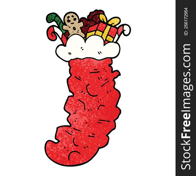 Cartoon Doodle Christmas Stocking Stuffed With Toys