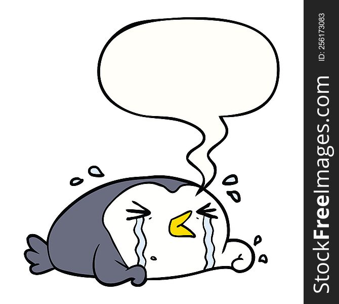 Cartoon Crying Penguin And Speech Bubble