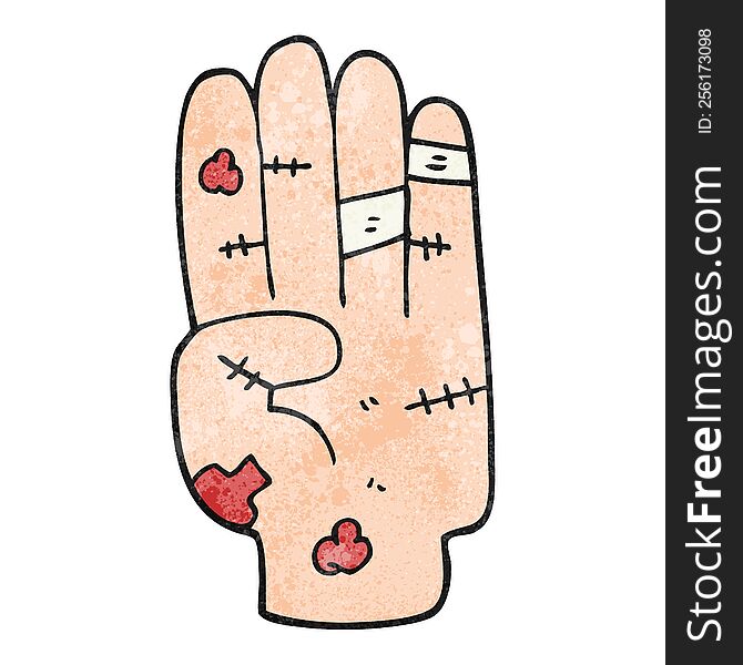 freehand textured cartoon injured hand
