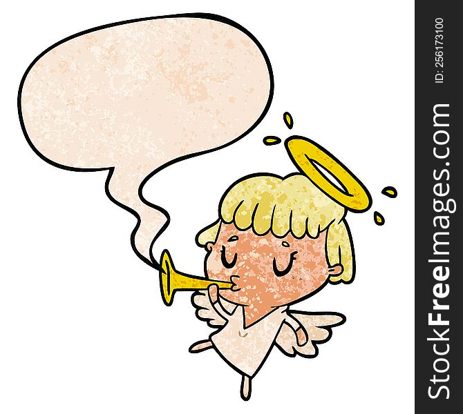 cute cartoon angel with speech bubble in retro texture style