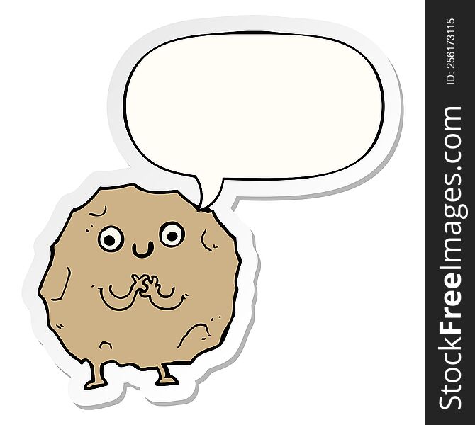 Cartoon Rock Character And Speech Bubble Sticker
