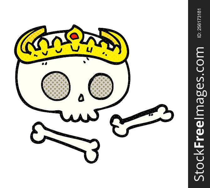 freehand drawn comic book style cartoon skull wearing tiara