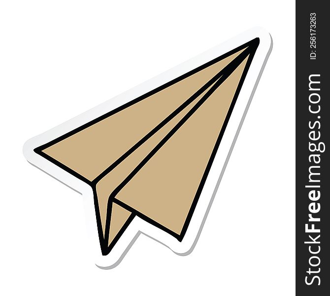 sticker of a cute cartoon paper aeroplane