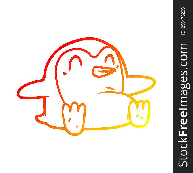Warm Gradient Line Drawing Penguin Cartoon