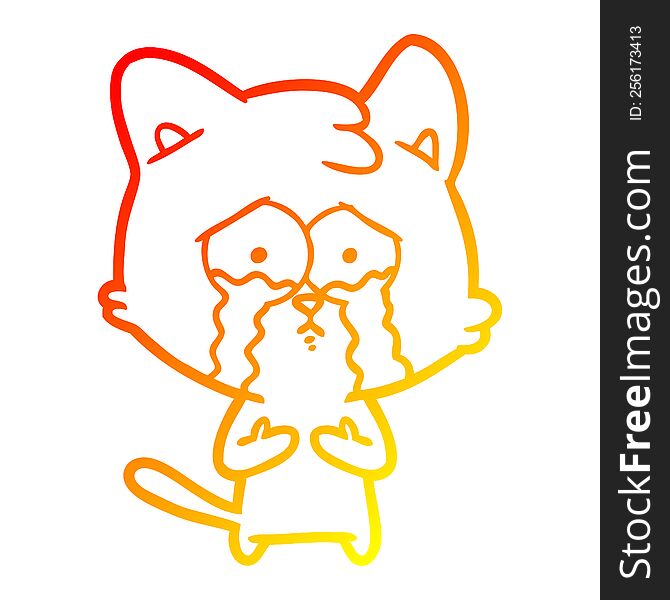 Warm Gradient Line Drawing Cat Crying Cartoon