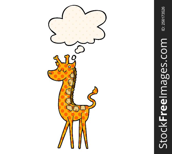 cartoon giraffe with thought bubble in comic book style