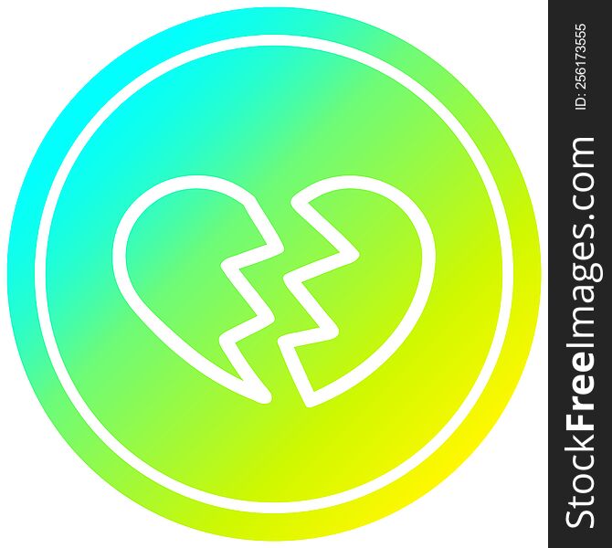 broken heart circular icon with cool gradient finish. broken heart circular icon with cool gradient finish