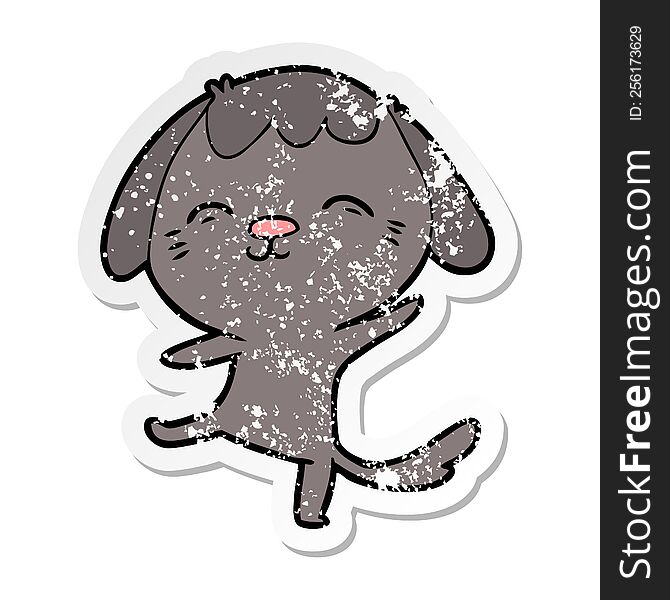 Distressed Sticker Of A Happy Cartoon Dancing Dog