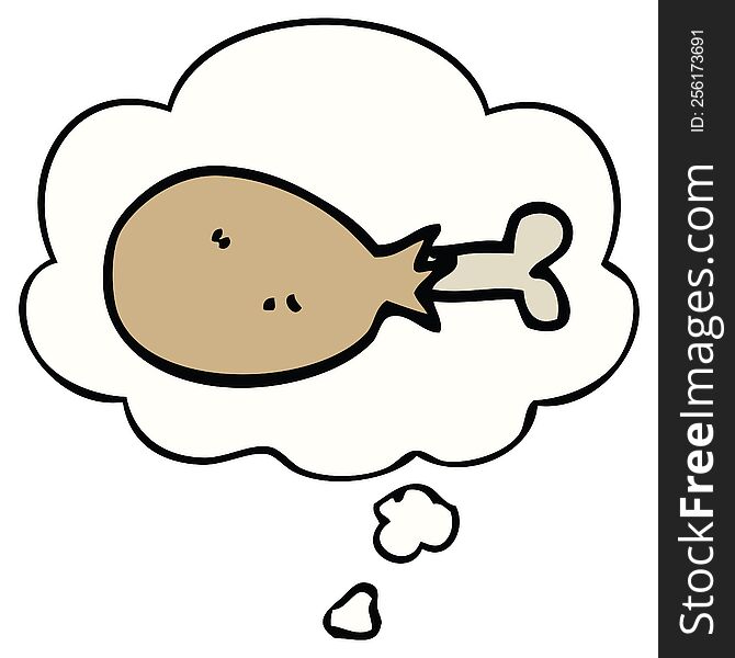 cartoon cooked chicken leg with thought bubble