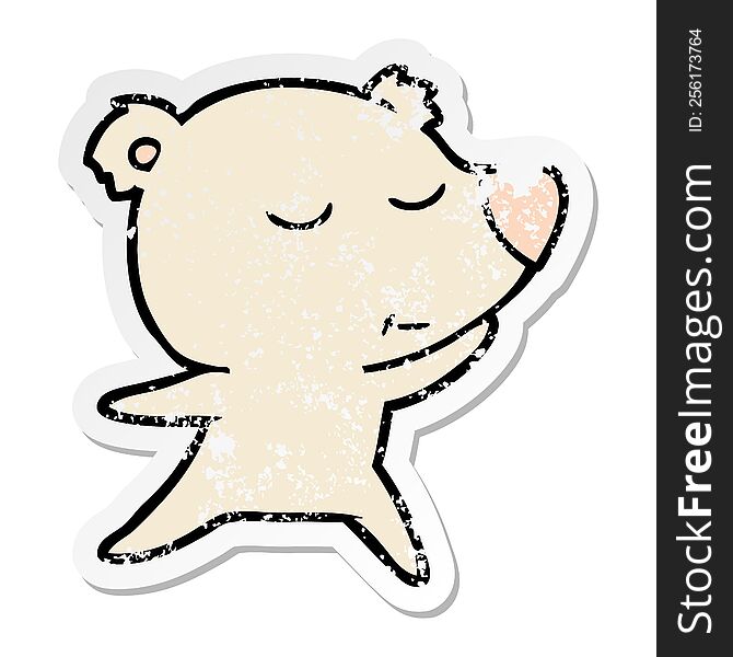 distressed sticker of a happy cartoon polar bear dancing