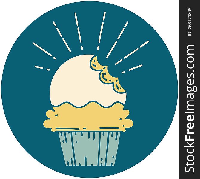 Icon Of Tattoo Style Cupcake With Missing Bite