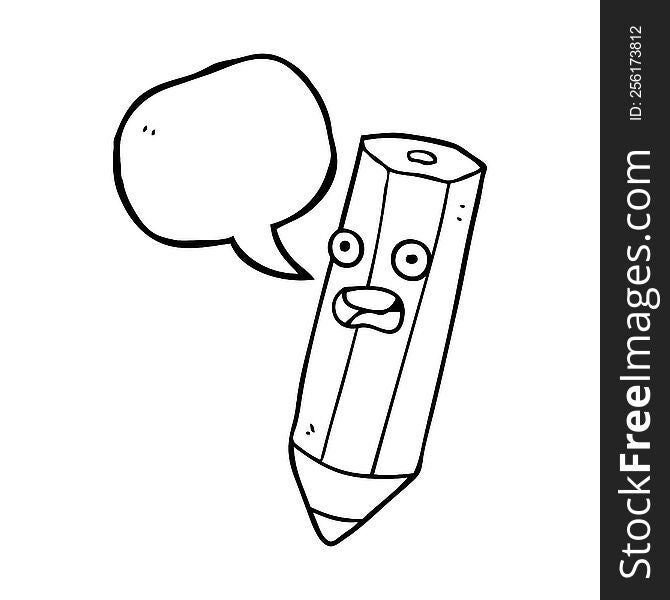 happy freehand drawn speech bubble cartoon pencil. happy freehand drawn speech bubble cartoon pencil
