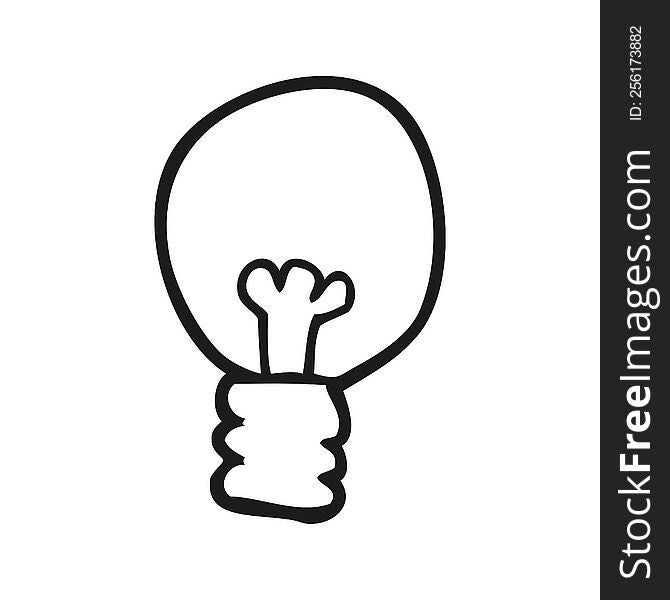 freehand drawn black and white cartoon light bulb