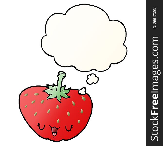 cartoon strawberry with thought bubble in smooth gradient style