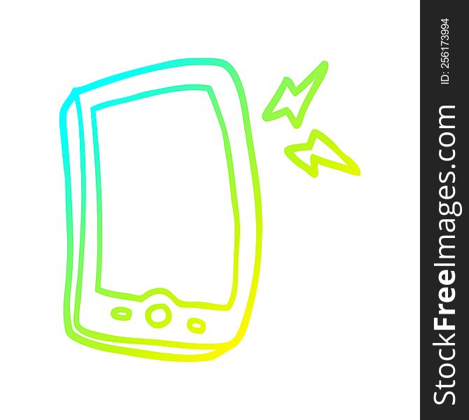 cold gradient line drawing of a cartoon mobile phone