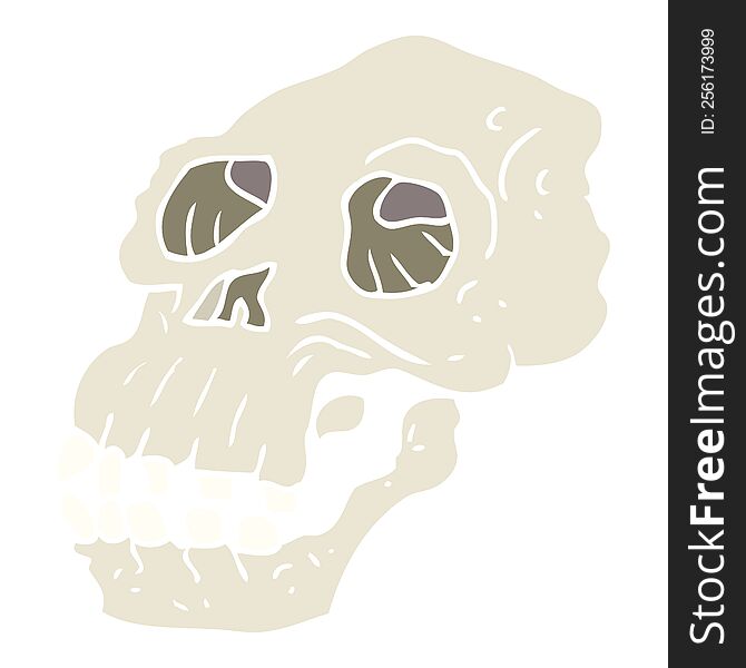 Flat Color Illustration Of A Cartoon Ancient Skull