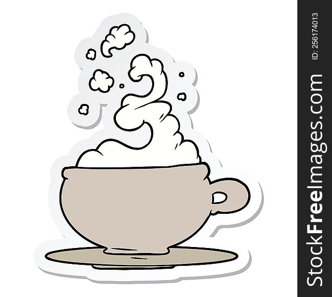 sticker of a hot cup of tea cartoon