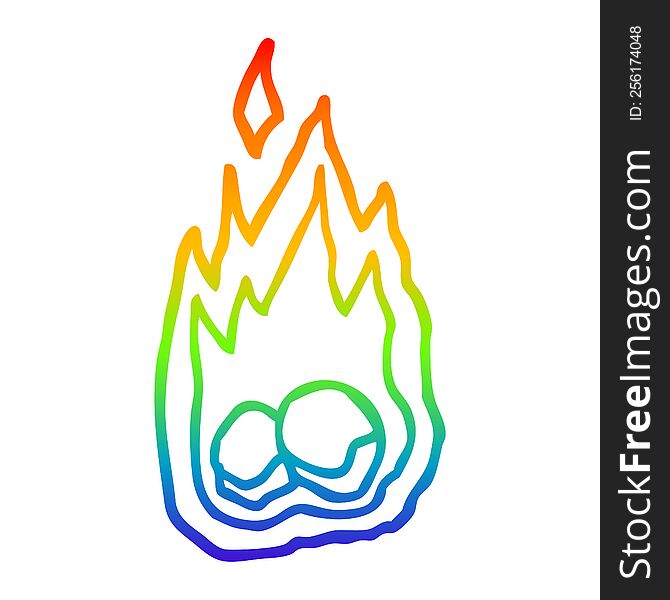 rainbow gradient line drawing of a cartoon spooky burning halloween coals