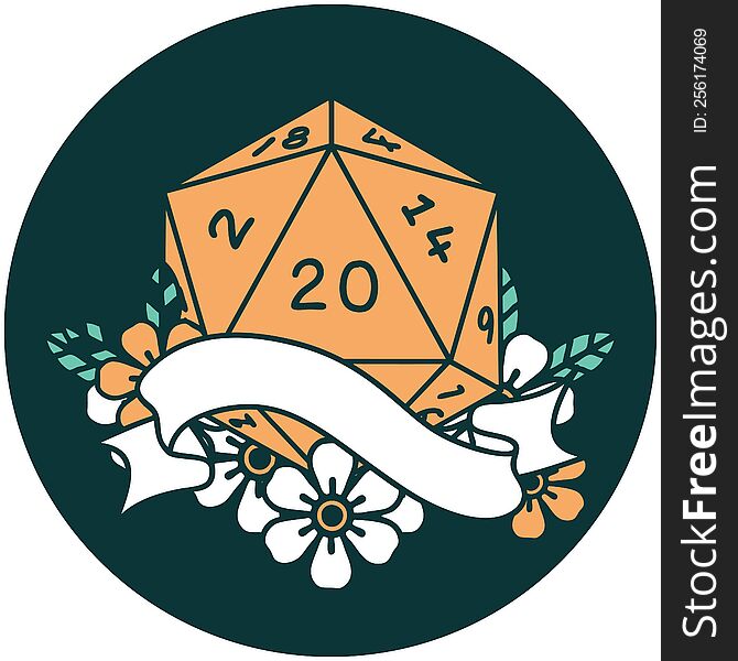 icon of natural twenty D20 dice roll. icon of natural twenty D20 dice roll