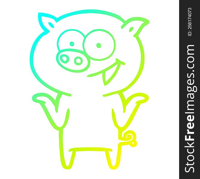 Cold Gradient Line Drawing Cartoon Pig With No Worries